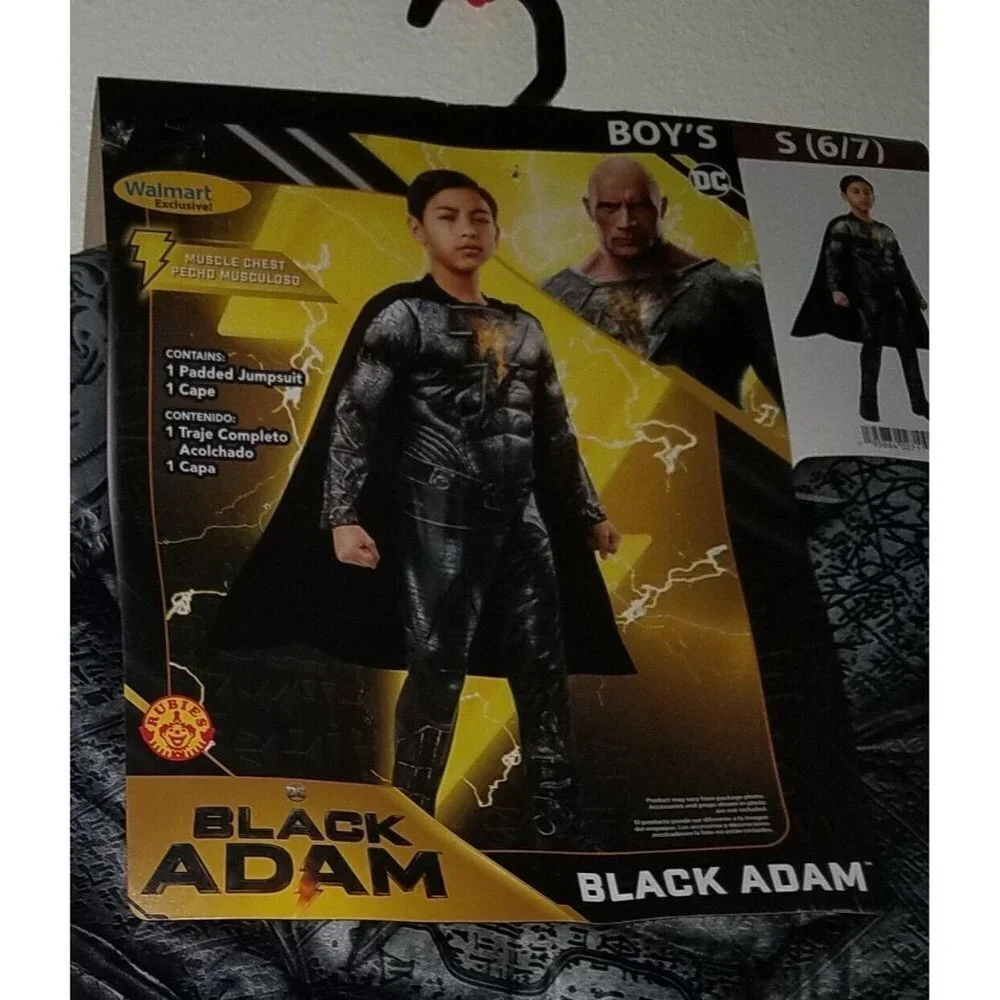 NEW Black Adam Halloween Costume DC Rubies Boys Small 6/7 Padded Jumpsuit Cape